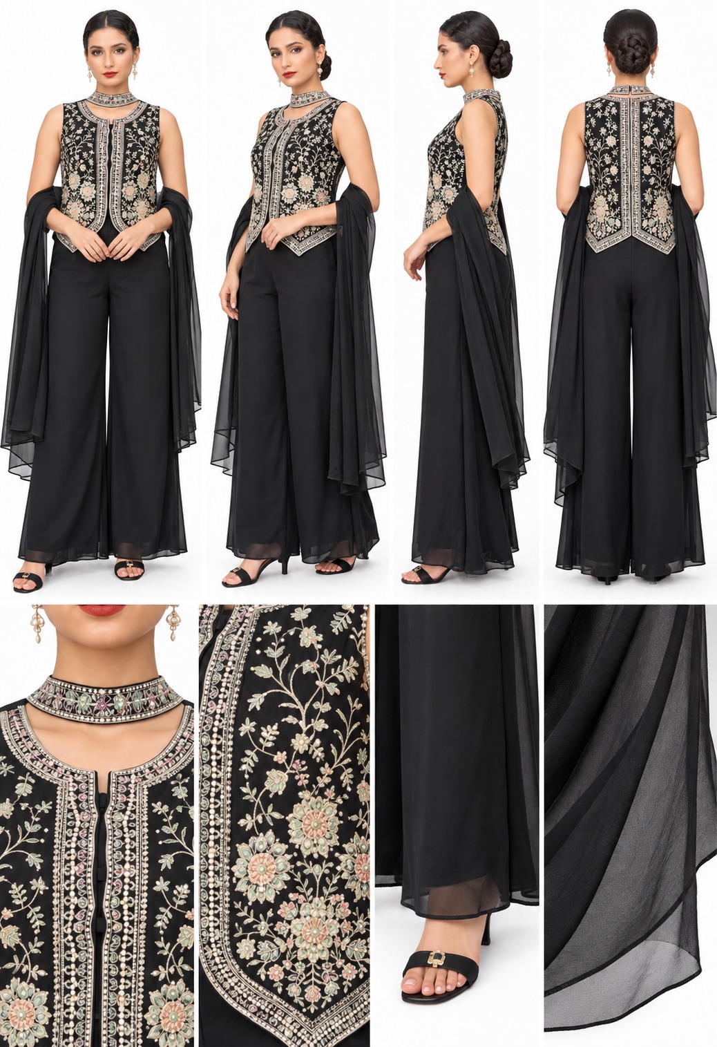 RIVAZ black palazzo set 61249-2, product detail view showing decorative accents and outfit pieces