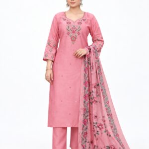 RIVAZ pink kurti set with dupatta, style 59925, full-length front view