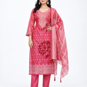 RIVAZ red kurti set with dupatta, style 59930, full-length front view