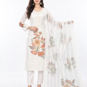 RIVAZ white kurti set with dupatta, style 59934, full-length front view