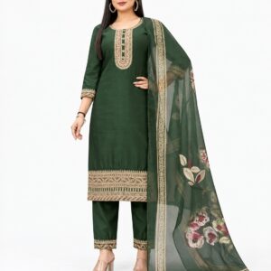 RIVAZ green kurti set with dupatta, style 59942, full-length front view