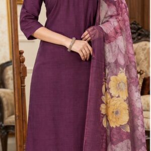 RIVAZ plum kurti set with dupatta, style 59950, full-length front view