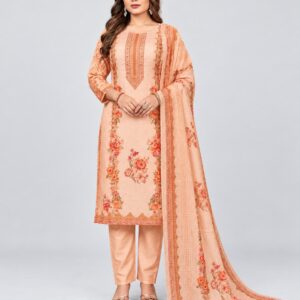 RIVAZ peach floral kurti set with dupatta, style 59953, full-length front view
