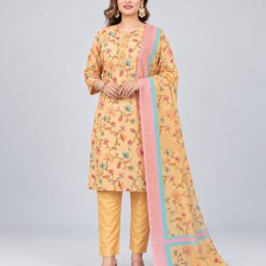 RIVAZ yellow floral kurti set with dupatta, style 59970, full-length front view