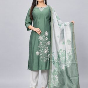 RIVAZ sage floral kurti set with dupatta, style 59982, full-length model front view