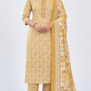 RIVAZ mustard floral kurti set with dupatta, style 59998, full-length model front view