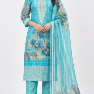 turquoise floral kurti set, RIVAZ style 60002, 60002 turquoise front