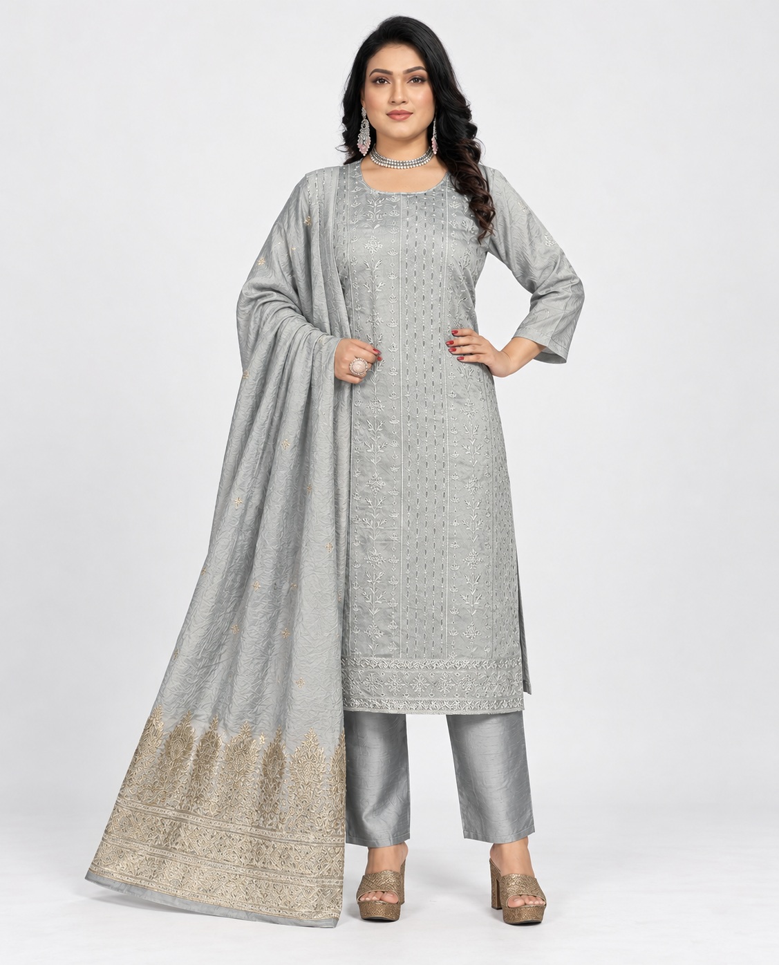 grey kurti set, RIVAZ style 60018, 60018 grey front