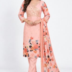 peach floral kurti set, RIVAZ style 60036, 60036 peach front