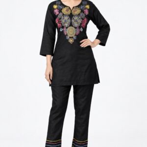 floral co ord kurti set, RIVAZ style 60124, 60124 black front