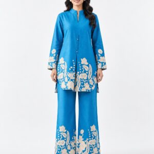 blue co ord kurti set, RIVAZ style 60128, 60128 blue front