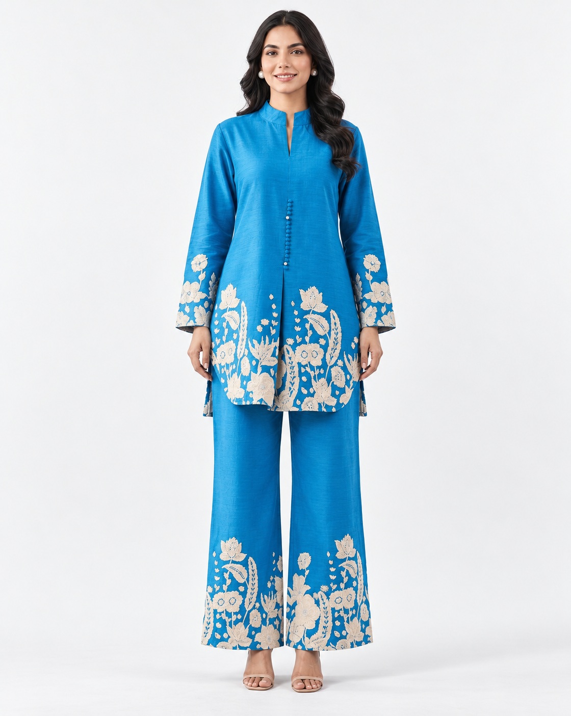 blue co ord kurti set, RIVAZ style 60128, 60128 blue front