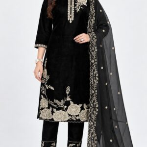 floral border kurti set, RIVAZ style 60135, 60135 black front