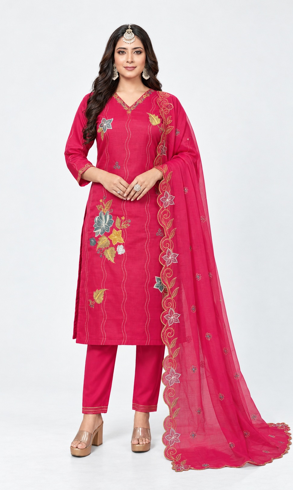 floral border kurti set, RIVAZ style 60135, 60135 pink front