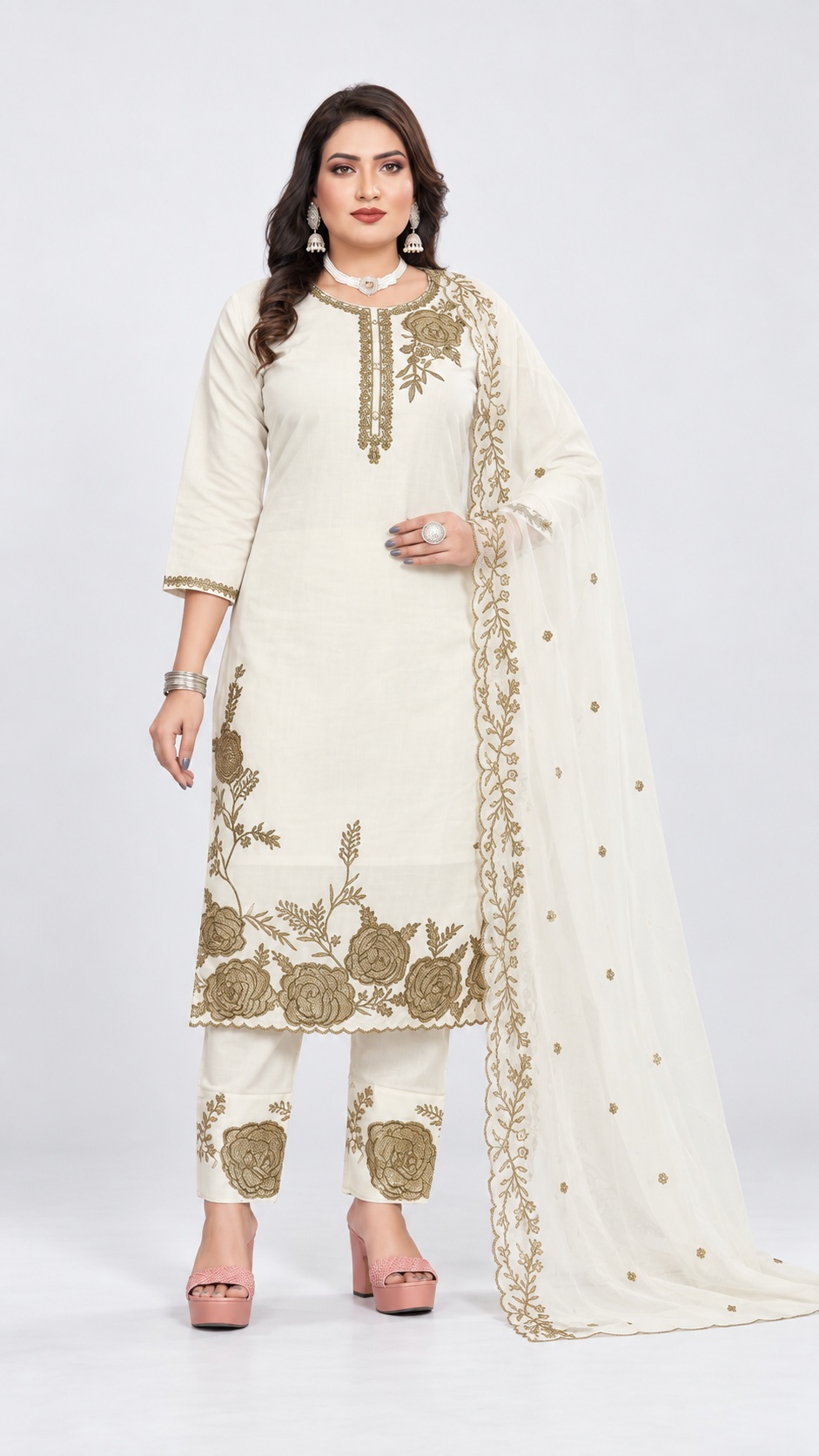 ivory rose kurti set, RIVAZ style 60137, 60137 ivory front