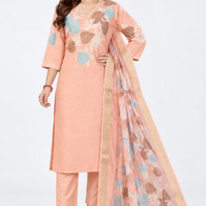 peach floral kurti set, RIVAZ style 60140, full-length front view