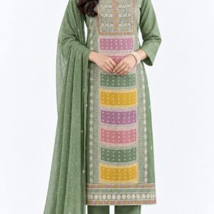 green patterned kurti set, RIVAZ style 60287, full-length front view