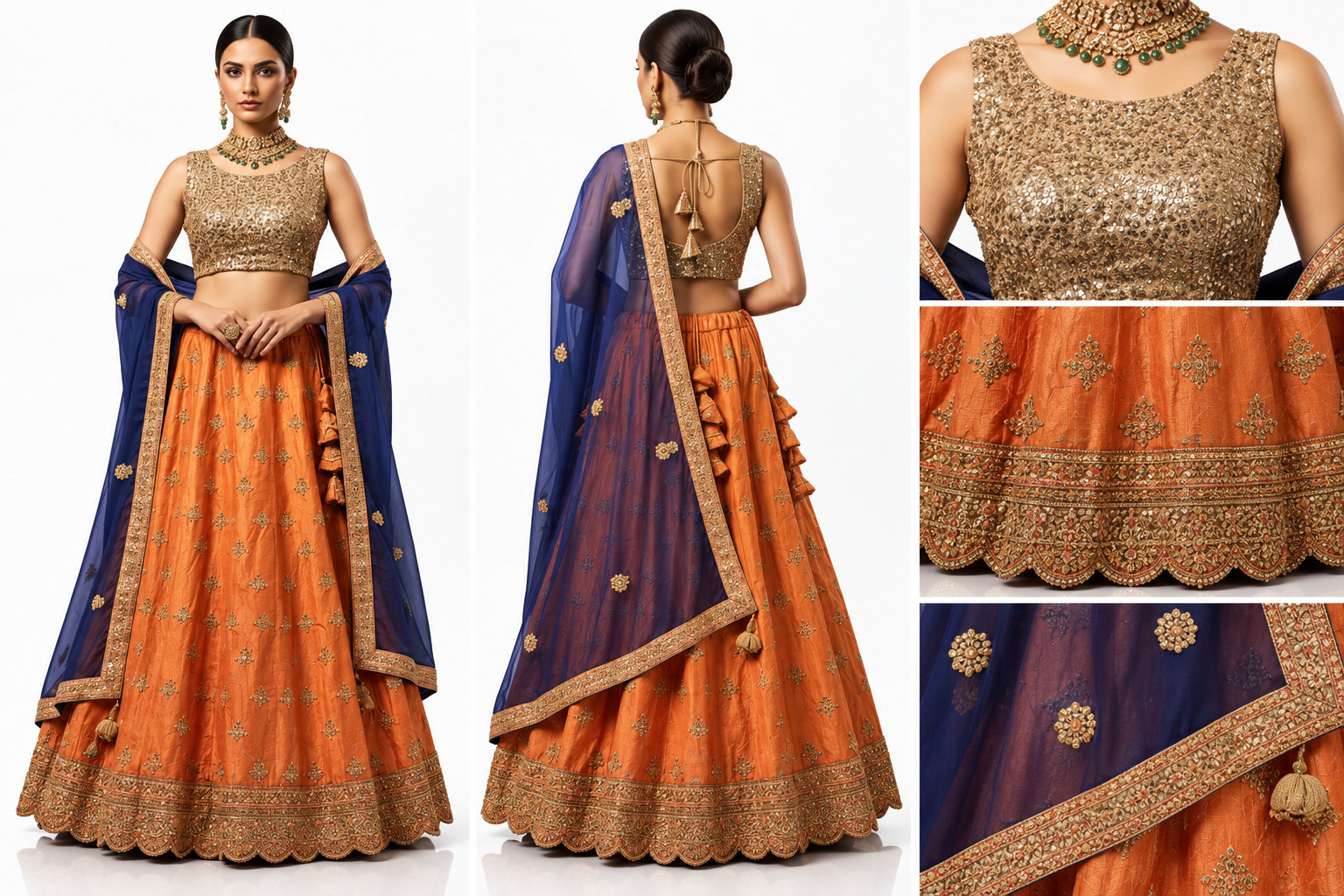 orange unstitched lehenga 10480 – detail view