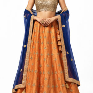 RIVAZ Amravati orange unstitched lehenga 10480, full front view
