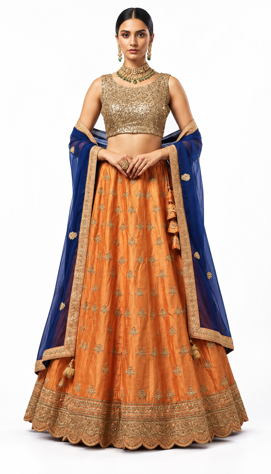 RIVAZ Amravati orange unstitched lehenga 10480, full front view