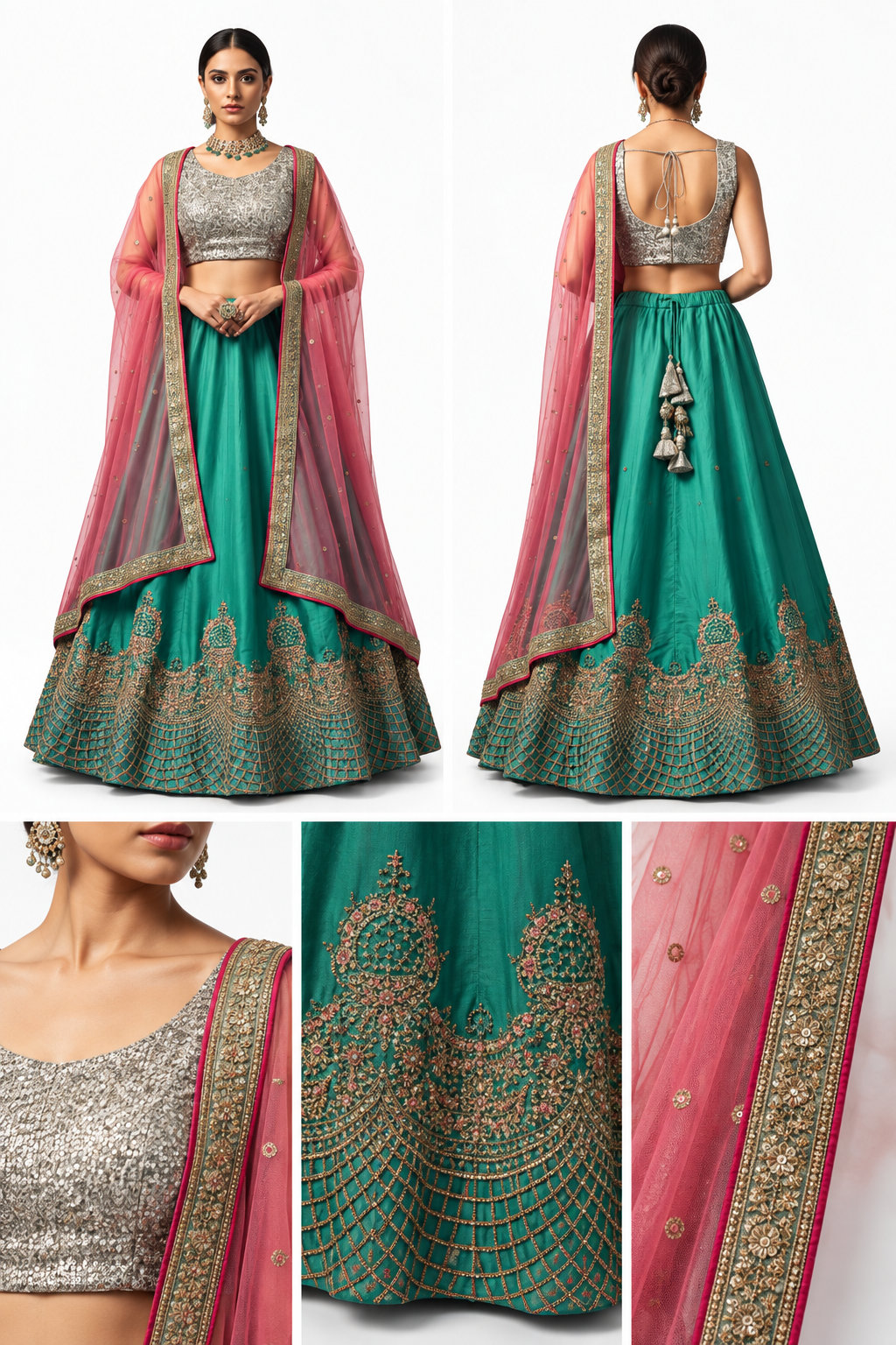 green unstitched lehenga 10481 – detail view