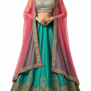 green unstitched lehenga 10481 – full front view