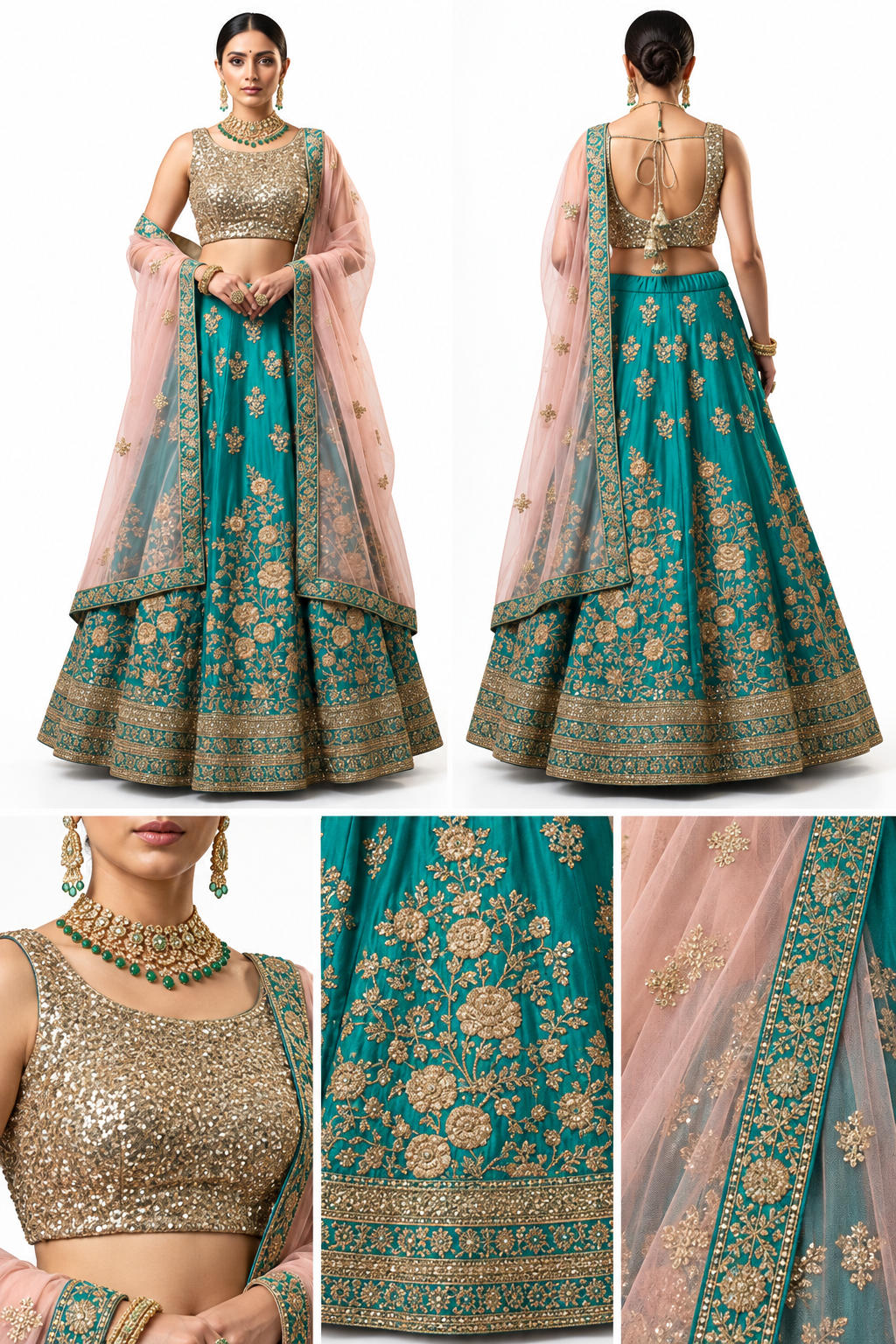 teal unstitched lehenga 10512 – detail view