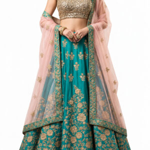 teal unstitched lehenga 10512 – full front view