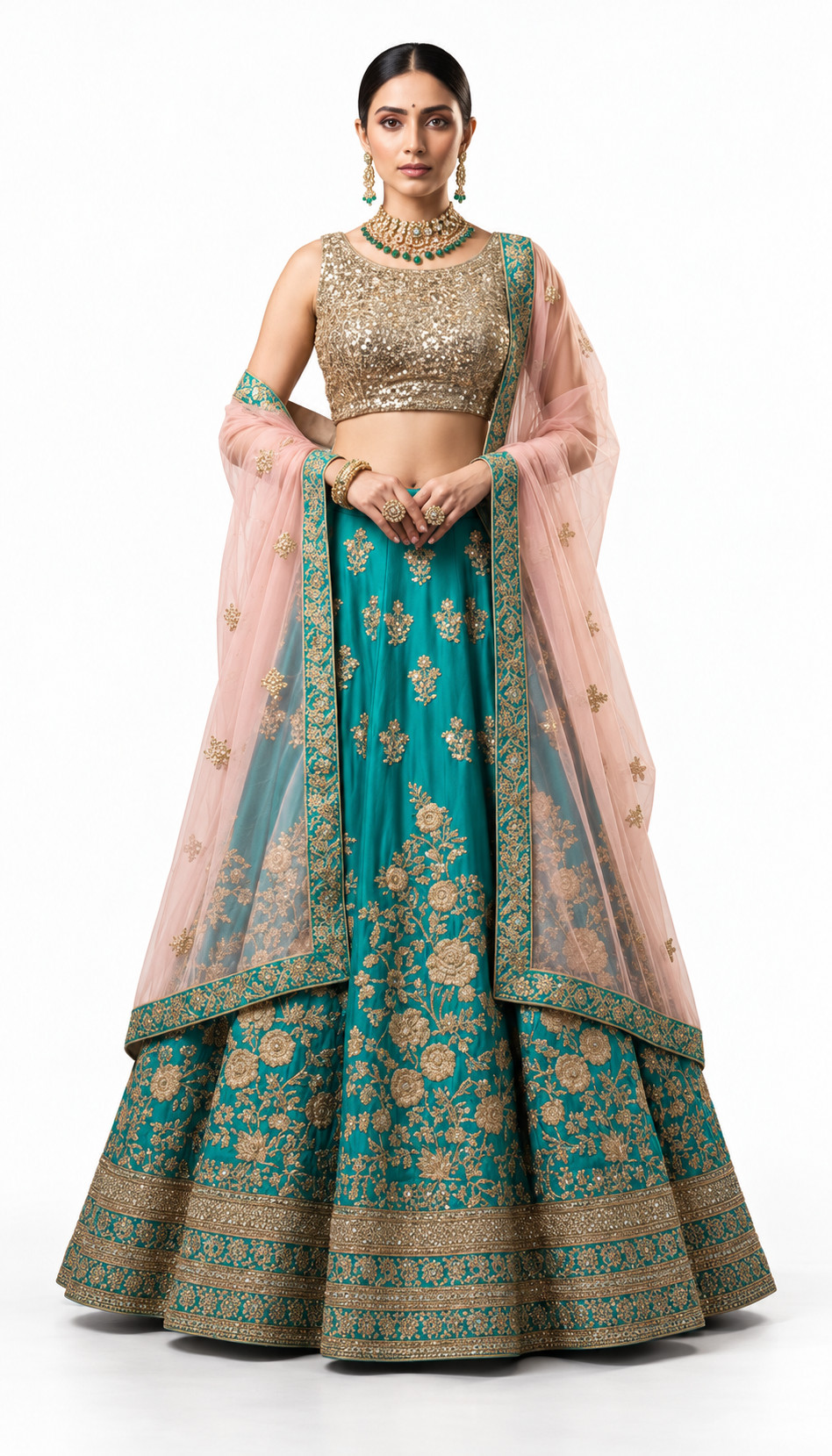 teal unstitched lehenga 10512 – full front view