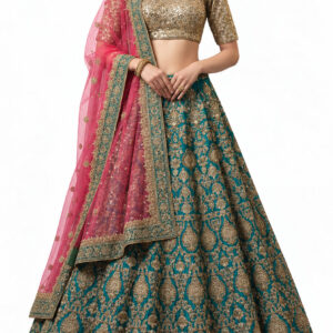 teal unstitched lehenga 10661 – full front view