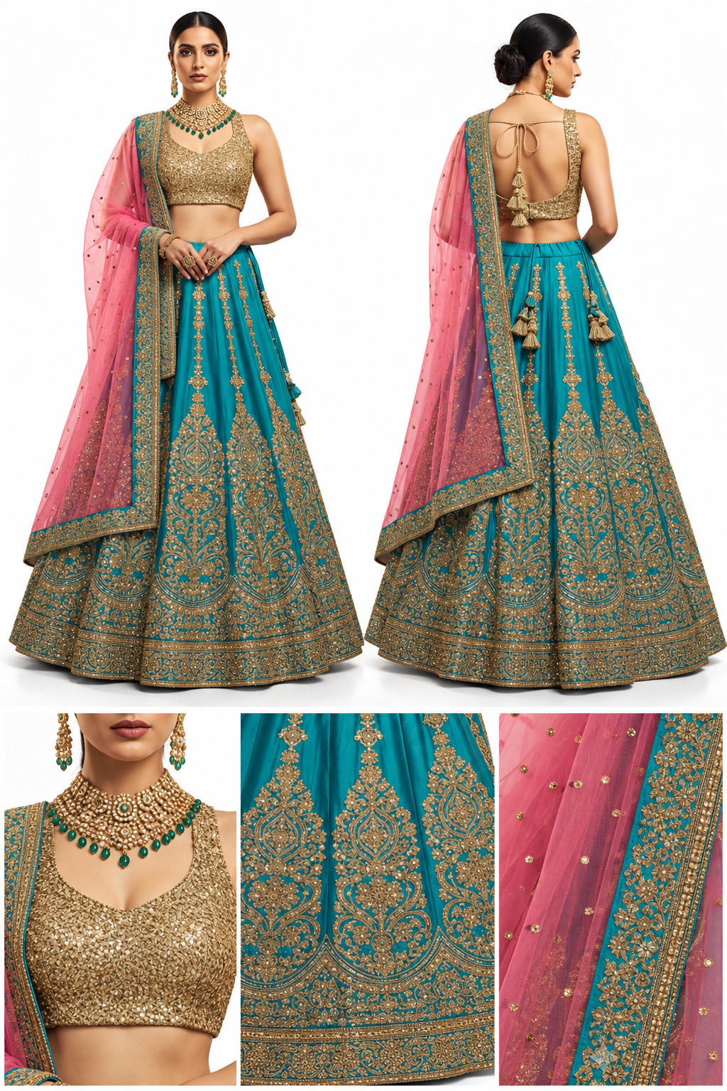 teal unstitched lehenga 12389 – detail view