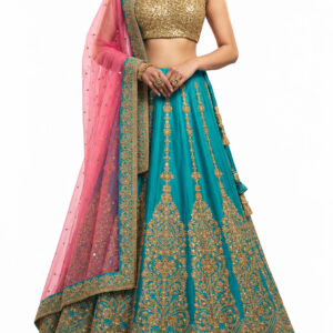 teal unstitched lehenga 12389 – full front view