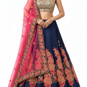 navy blue unstitched lehenga 12390 – full front view