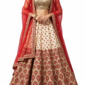 ivory unstitched lehenga 13857 – full front view