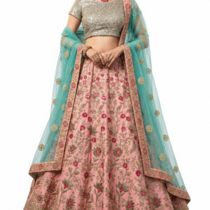 pink unstitched lehenga 13867 – full front view