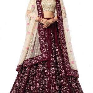 burgundy unstitched lehenga 15086 – full front view
