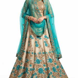ivory unstitched lehenga 15087 – full front view