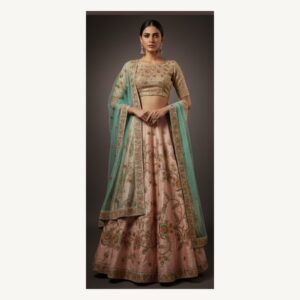 pink unstitched lehenga 15489 – full front view