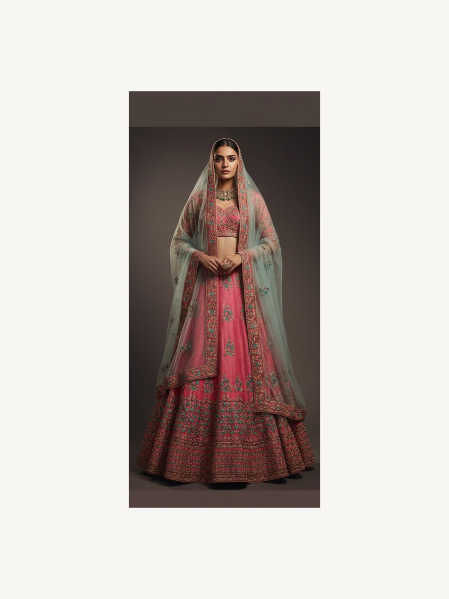 pink unstitched lehenga 15802 – full front view