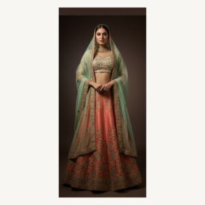 coral unstitched lehenga 15803 – full front view