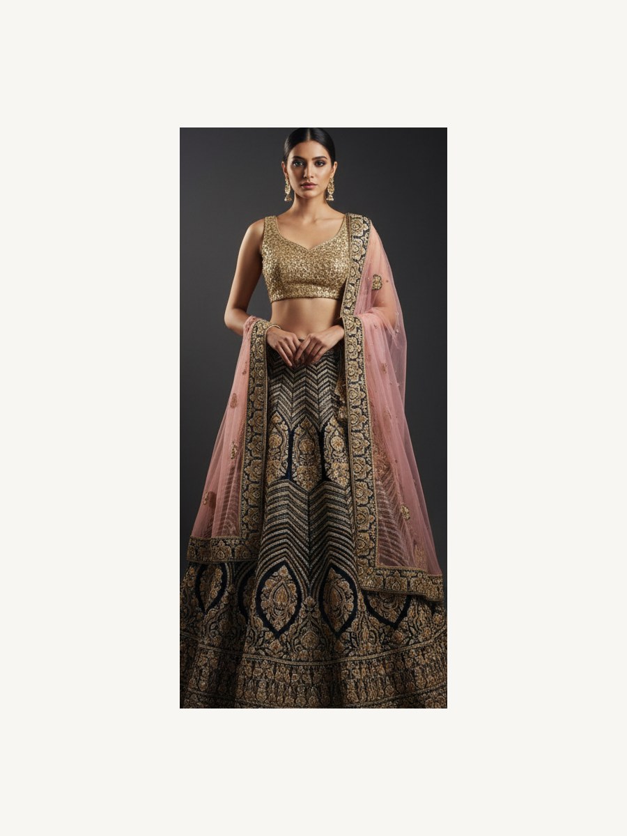 black unstitched lehenga 17166 – full front view