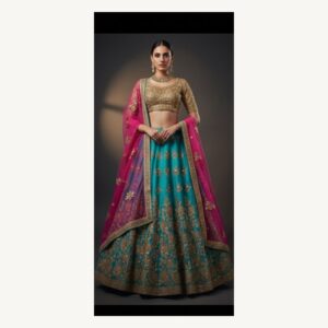 teal unstitched lehenga 17171 – full front view
