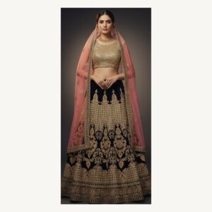 navy blue unstitched lehenga 17195 – full front view