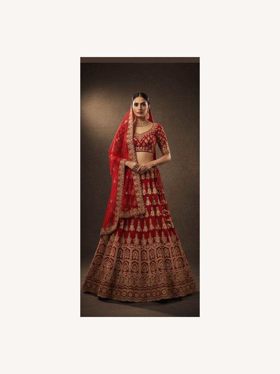 red unstitched lehenga 17198 – full front view