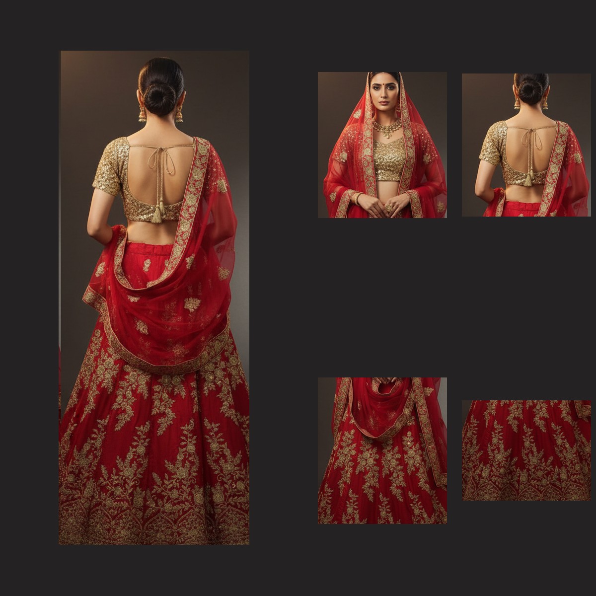red unstitched lehenga 20479 – detail view
