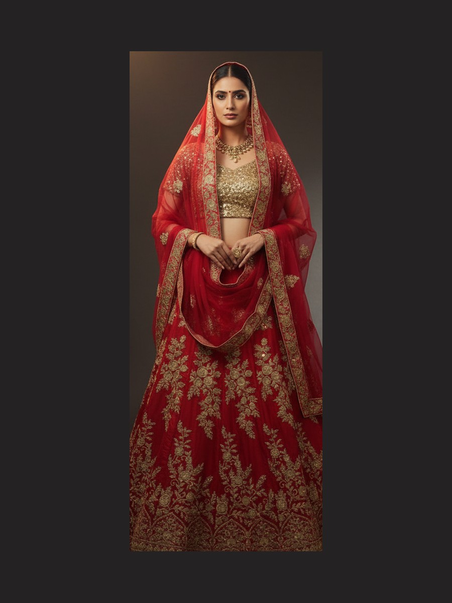 red unstitched lehenga 20479 – full front view