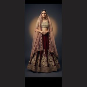maroon unstitched lehenga 20512 – full front view