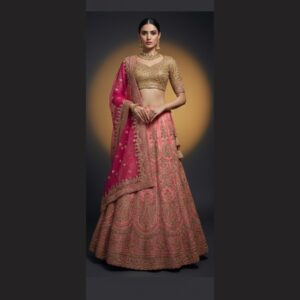 pink unstitched lehenga 20792 – full front view