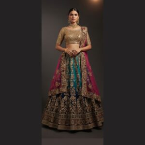 teal unstitched lehenga 20970 – full front view