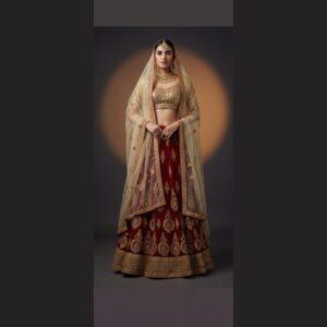 maroon unstitched lehenga 21716-1 – full front view